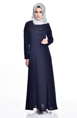 Navy Blue Hijab Dress 7537-03