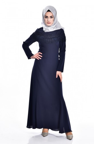 Navy Blue Hijab Dress 7537-03