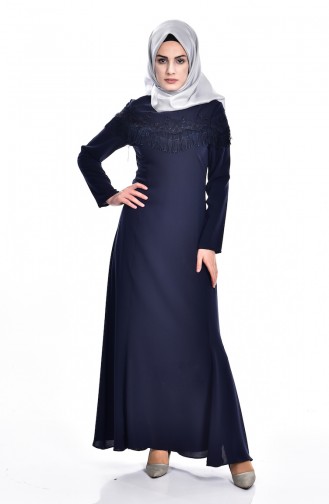 Navy Blue İslamitische Jurk 7537-03