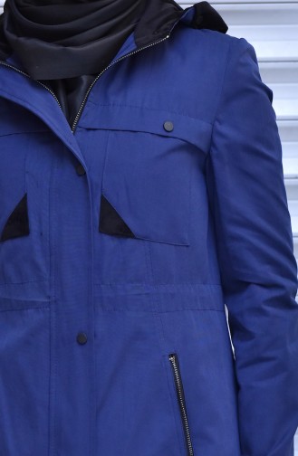 Trench Coat a Fermeture et Capuche 35767-01 Bleu Marine 35767-01