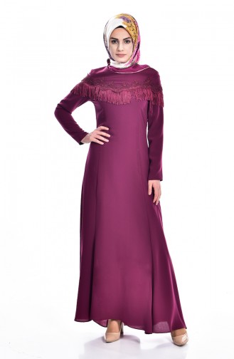فستان مزين بتفاصيل من الدانتيل والشراشيب  7537-06