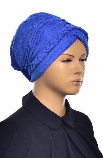 Turban Bonnet Prêt avec Nattes 1001-09 Bleu Roi 1001-09