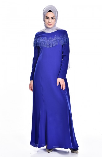 Robe a Dentelle et Franges 7537-04 Bleu Roi 7537-04