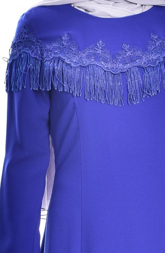 Robe a Dentelle et Franges 7537-04 Bleu Roi 7537-04