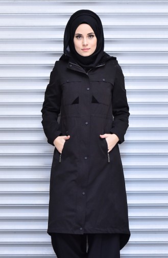 Trenchcoat mit  Reißverschluss 35767-03 Schwarz 35767-03