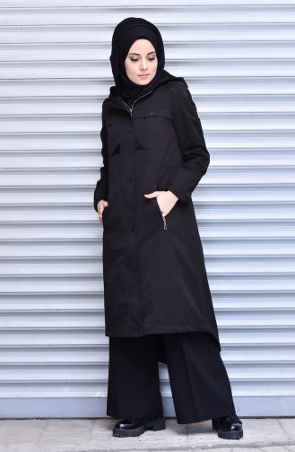 Trenchcoat mit  Reißverschluss 35767-03 Schwarz 35767-03