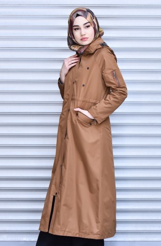 شوكران معطف واق من المطر بتصميم موصول بقبعة و كباس 35775 -03 لون بني القرفة 35775-03
