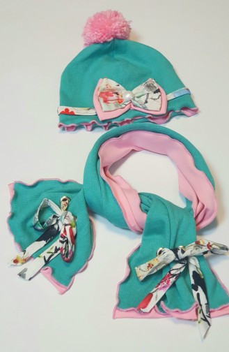 Hat Scarf Set NSA008 Pink Green 008