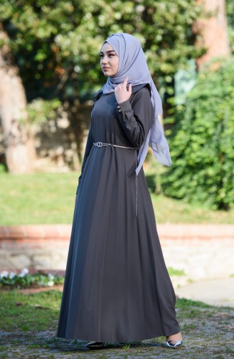 Khaki Hijab Dress 7546-03