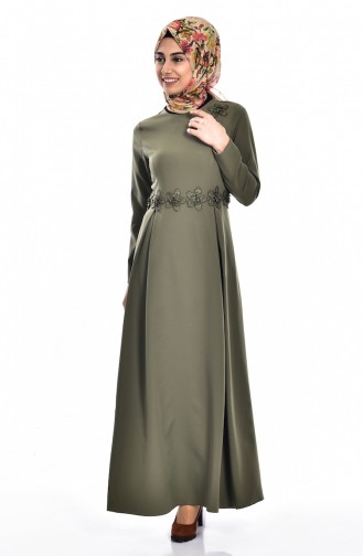 Khaki Hijab Dress 0134-03