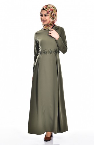 Robe Détail Fleurs 0134-03 Khaki 0134-03