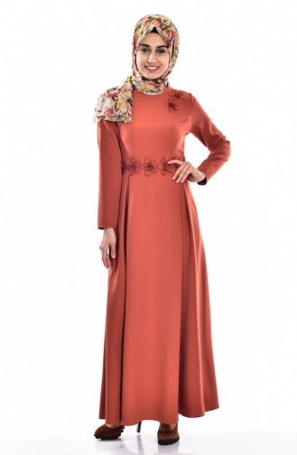 Brick Red Hijab Dress 0134-02