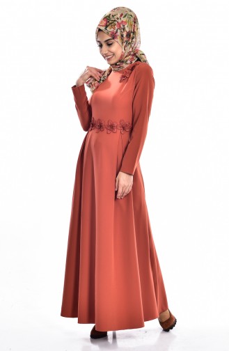 Brick Red Hijab Dress 0134-02