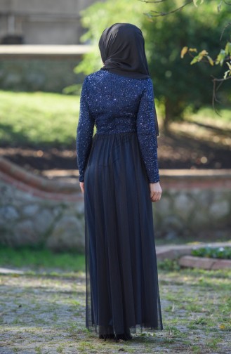 Navy Blue Hijab Evening Dress 52665-03