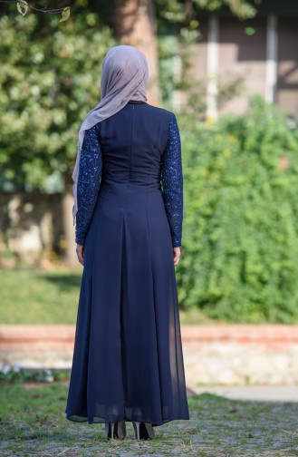 Navy Blue Hijab Evening Dress 99132-05