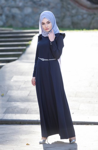 Navy Blue Hijab Dress 7546-06