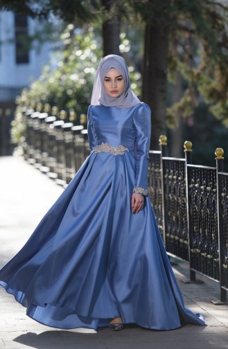 Blue Hijab Evening Dress 1067-01