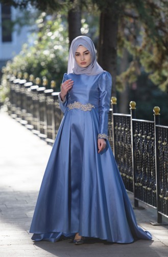 Blue Hijab Evening Dress 1067-01