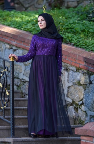 Purple Hijab Evening Dress 52665-01