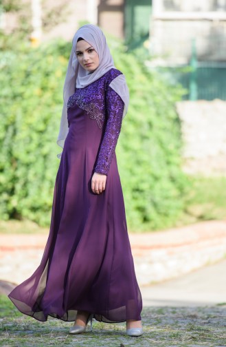 Purple Hijab Evening Dress 99132-01