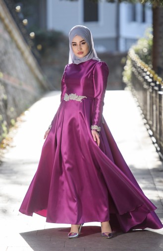 Plum Hijab Evening Dress 1067-02