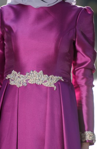 Plum Hijab Evening Dress 1067-02
