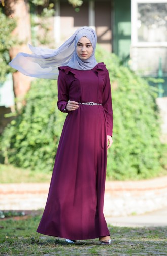 فستان بتصميم سادة وتفاصيل من الكشكش  7546-01