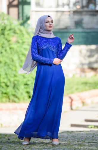Saxe Hijab Evening Dress 99132-02