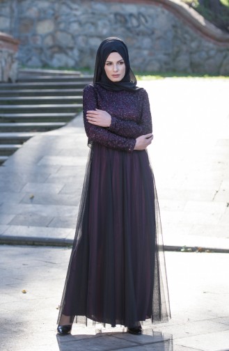 Purple Hijab Evening Dress 52665-05