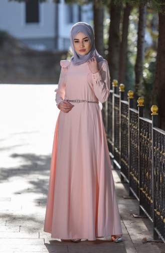 فستان بتصميم سادة وتفاصيل من الكشكش  7546-02