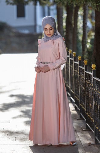 فستان بتصميم سادة وتفاصيل من الكشكش  7546-02