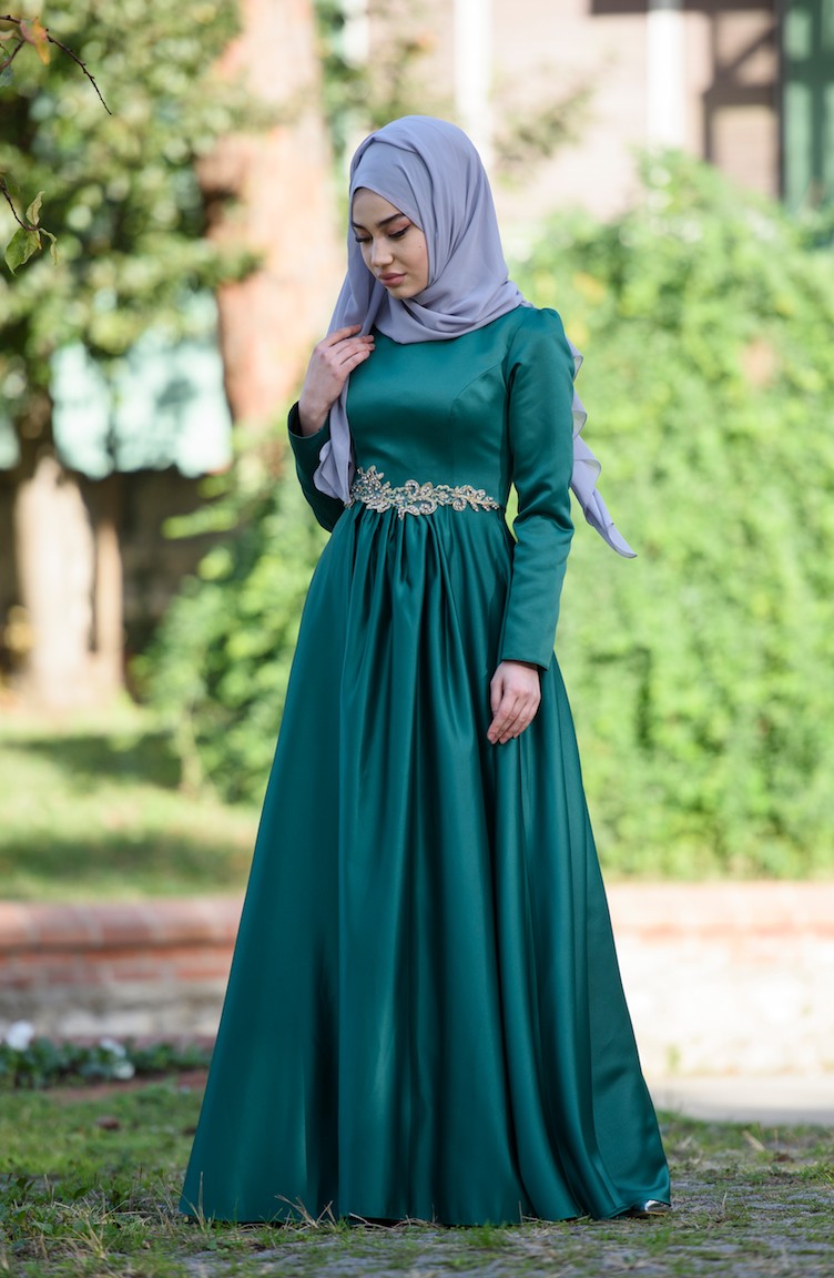 Emerald Green Hijab Evening Dress 101102 Sefamerve