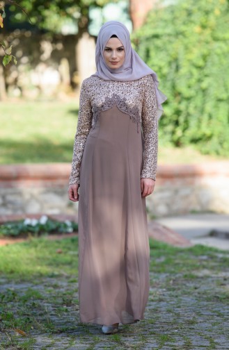 Mink Hijab Evening Dress 99132-04