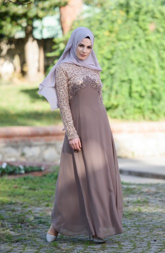 Mink Hijab Evening Dress 99132-04