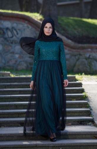 Green Hijab Evening Dress 52665-04