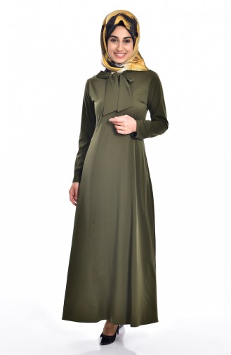 Kravat Yakalı Elbise 1145-02 Yeşil