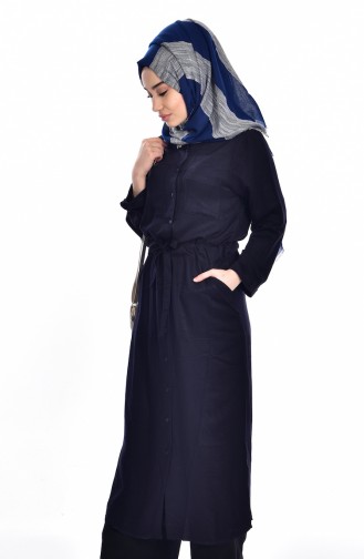 Kuşaklı Uzun Tunik 21094-01 Lacivert