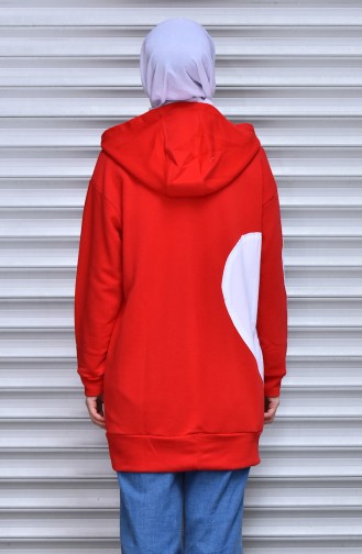 Kapüşonlu Sweatshirt 12007-01 Kırmızı