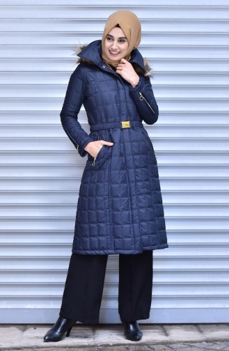 SUKRAN Hooded Quilted Coat 0130-02 Navy Blue 0130-02