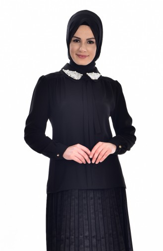 Bluse mit Perlen 3010-01 Schwarz 3010-01