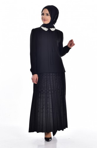 Bluse mit Perlen 3010-01 Schwarz 3010-01