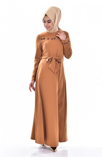 Bestickte Kleid mit Gürtel  1323-05 Senf  1323-05