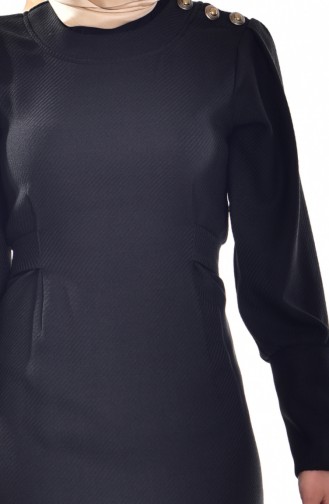 Düğmeli Elbise 8091-03 Siyah