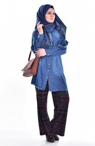 Jeans Hemd mit Druckknopf  61003-01 Blau 61003-01