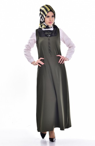 Hijab Kleid mit Pailetten  0211-04 Khaki 0211-04
