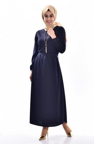 Navy Blue Hijab Dress 0073-03