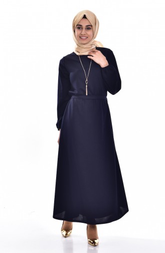 Navy Blue Hijab Dress 0073-03