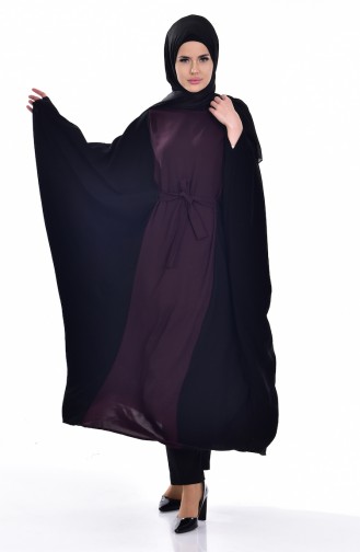 Abaya mit Fledermausärmeln 6437-02 Schwarz Lila 6437-02