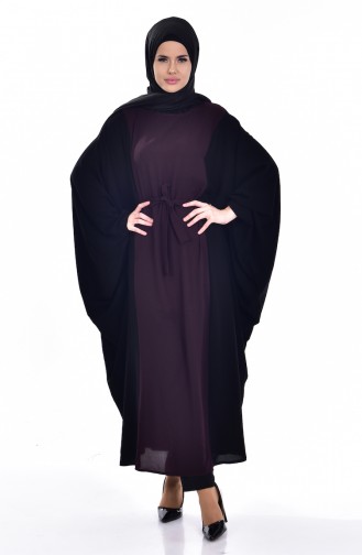 Abaya mit Fledermausärmeln 6437-02 Schwarz Lila 6437-02