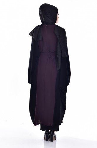 Abaya mit Fledermausärmeln 6437-02 Schwarz Lila 6437-02